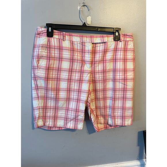 Talbots Womens Pink white and yellow plaid bermuda, Sz 14P - Picture 1 of 11